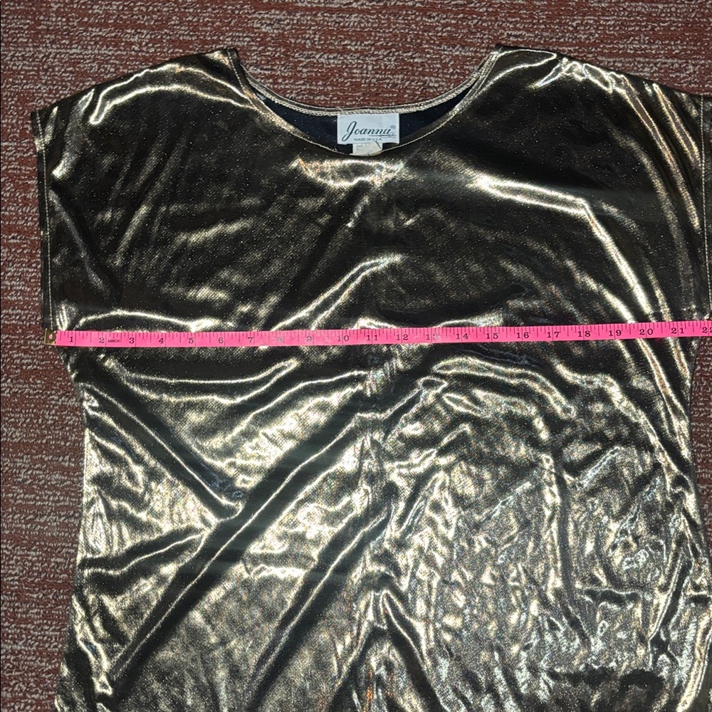 Vintage Liquid Metal Gold Metallic Top shirt sleeve loose fit shirt flowy large - Picture 9 of 11